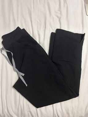 Figs Black Scrub Pants with Gray Drawstring
